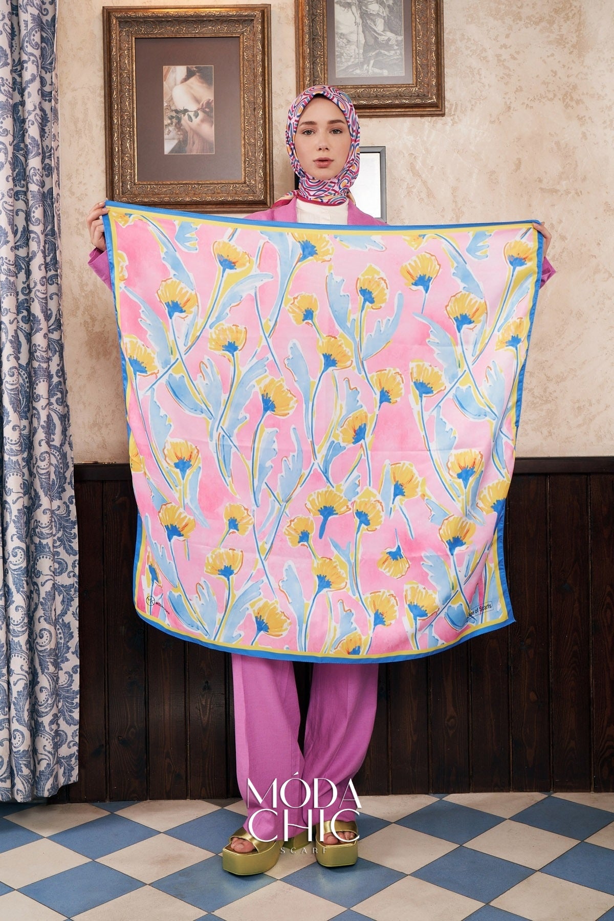 Foulard en sergé aquarelle - Bleu