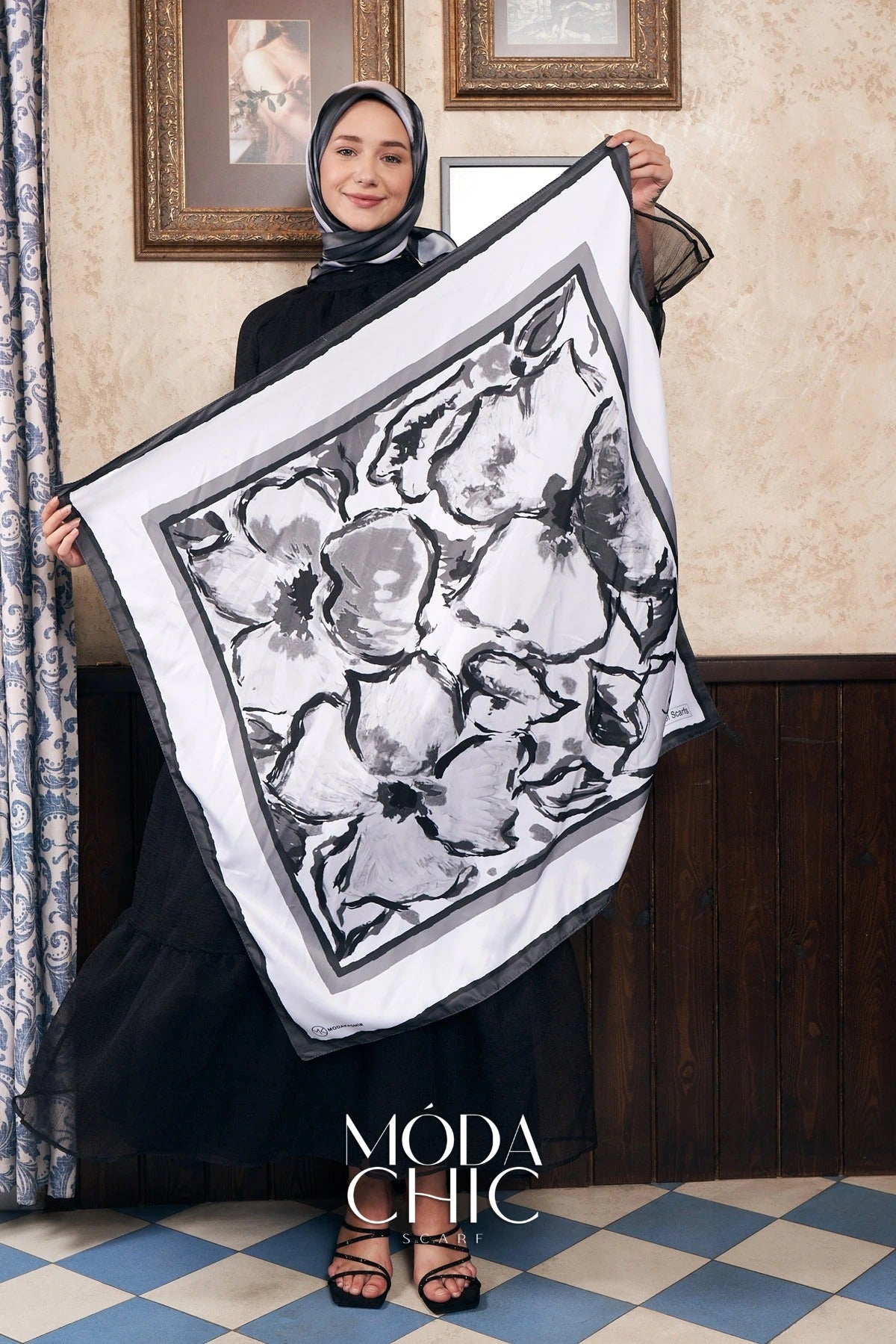 Foulard Pano Sergé - Noir Gris