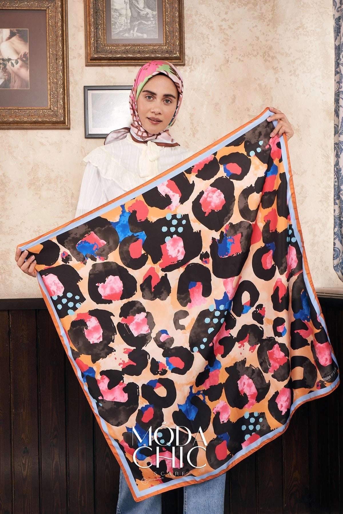 Foulard en sergé léopard - Orange