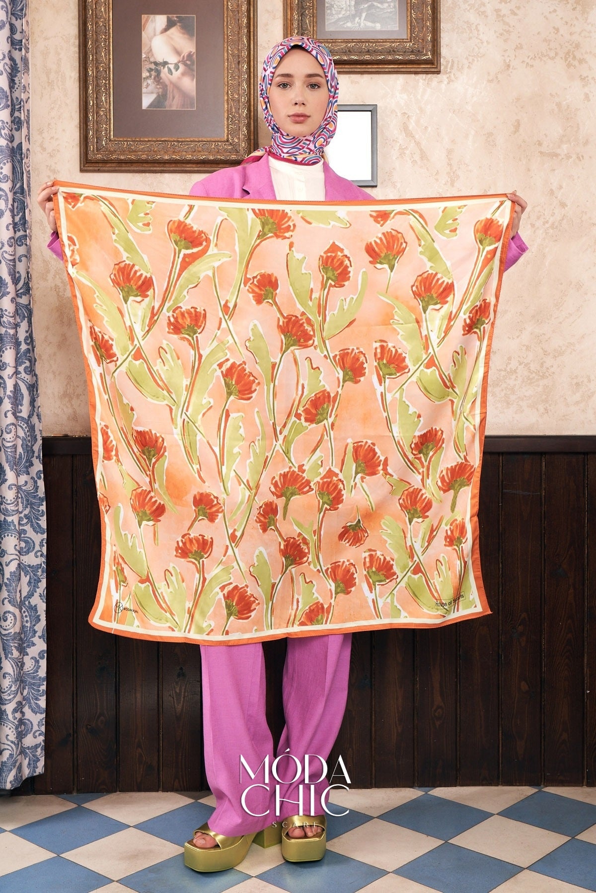 Foulard en sergé aquarelle - Orange