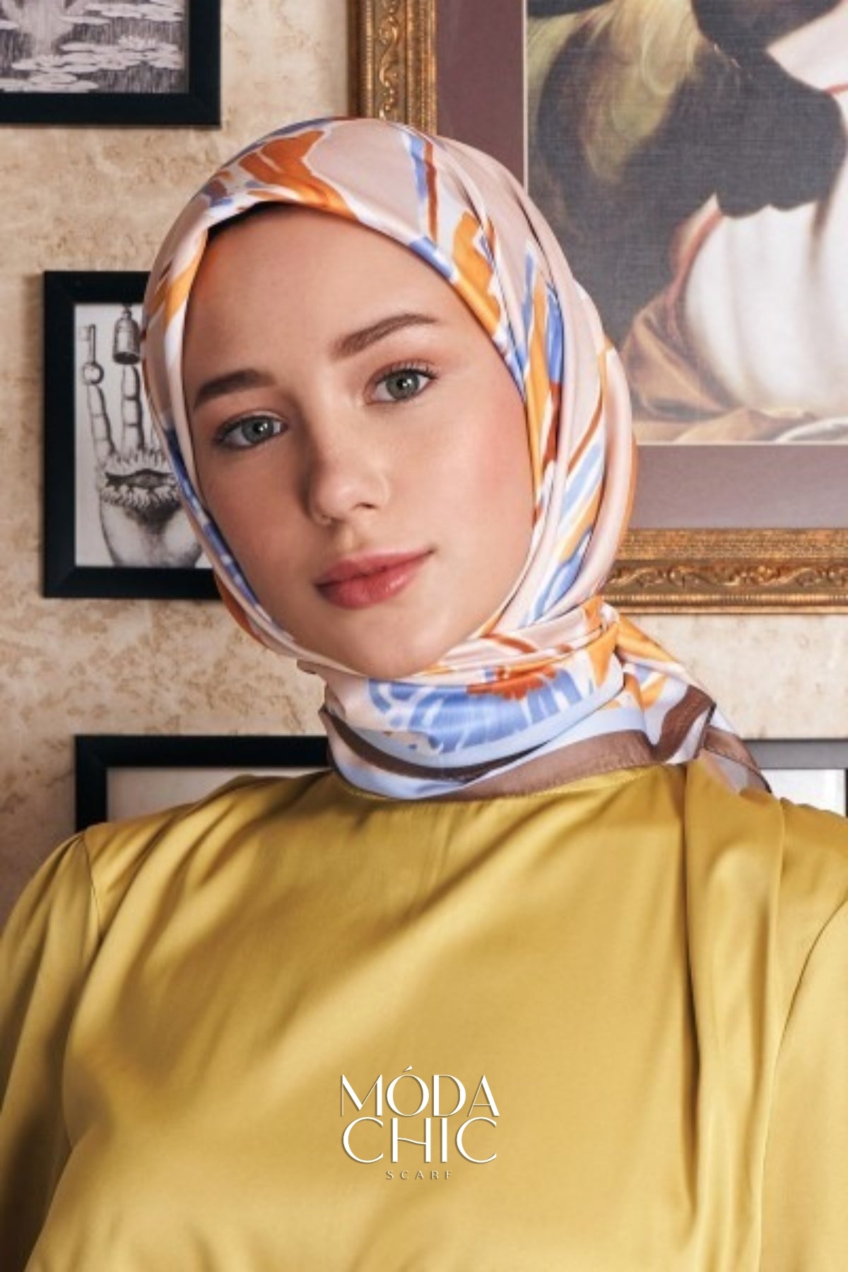 Foulard en sergé aquarelle - Marron