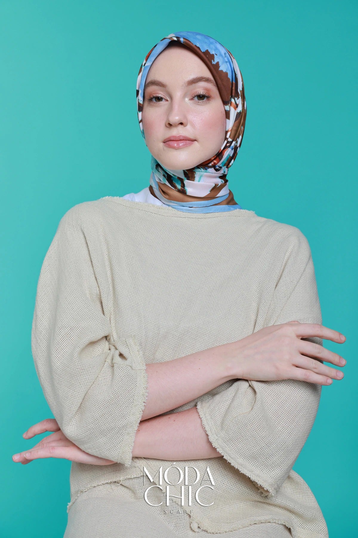 Foulard en sergé Mini coeur - Bleu Clair