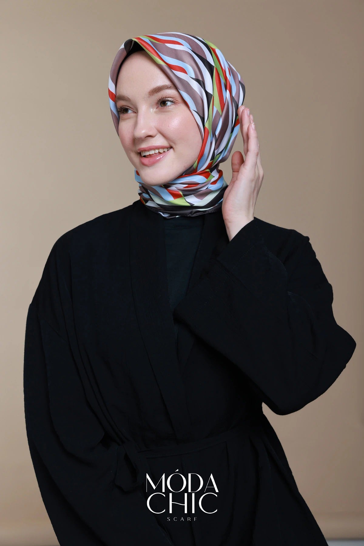 Foulard en sergé Macro-Onde - Brun Amer