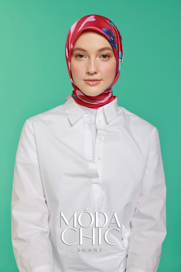 Foulard en sergé Linéaire - Fuchsia