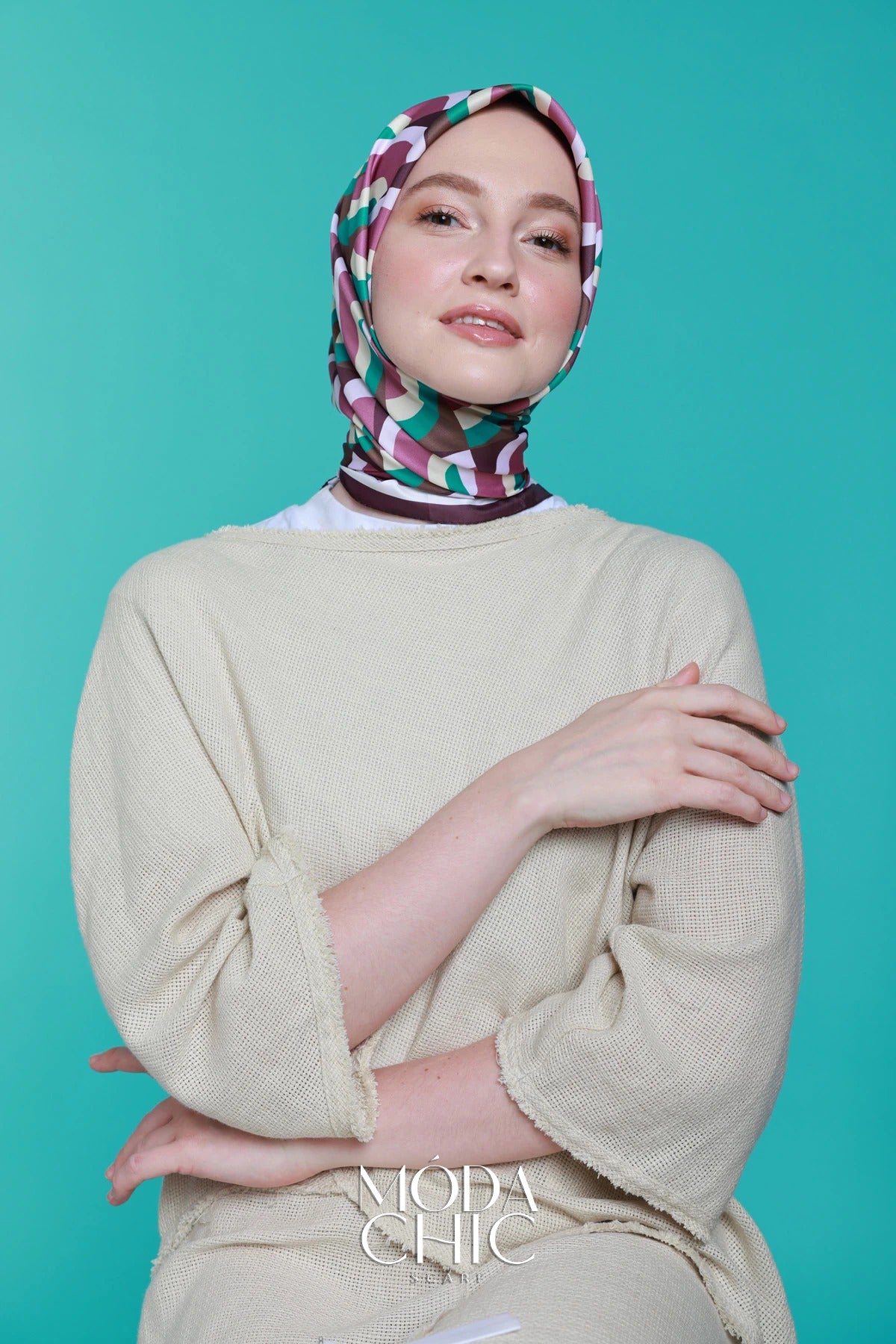 Foulard en sergé Macro-Onde - Prune