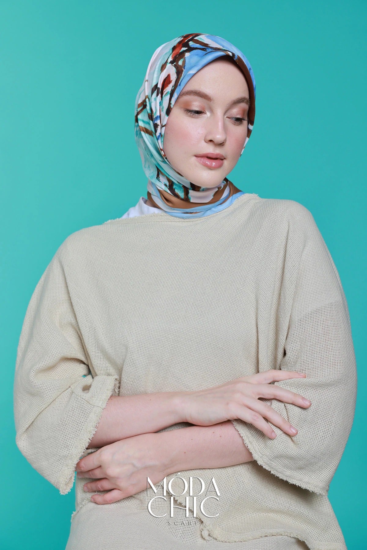 Foulard en sergé Mini coeur - Bleu Clair