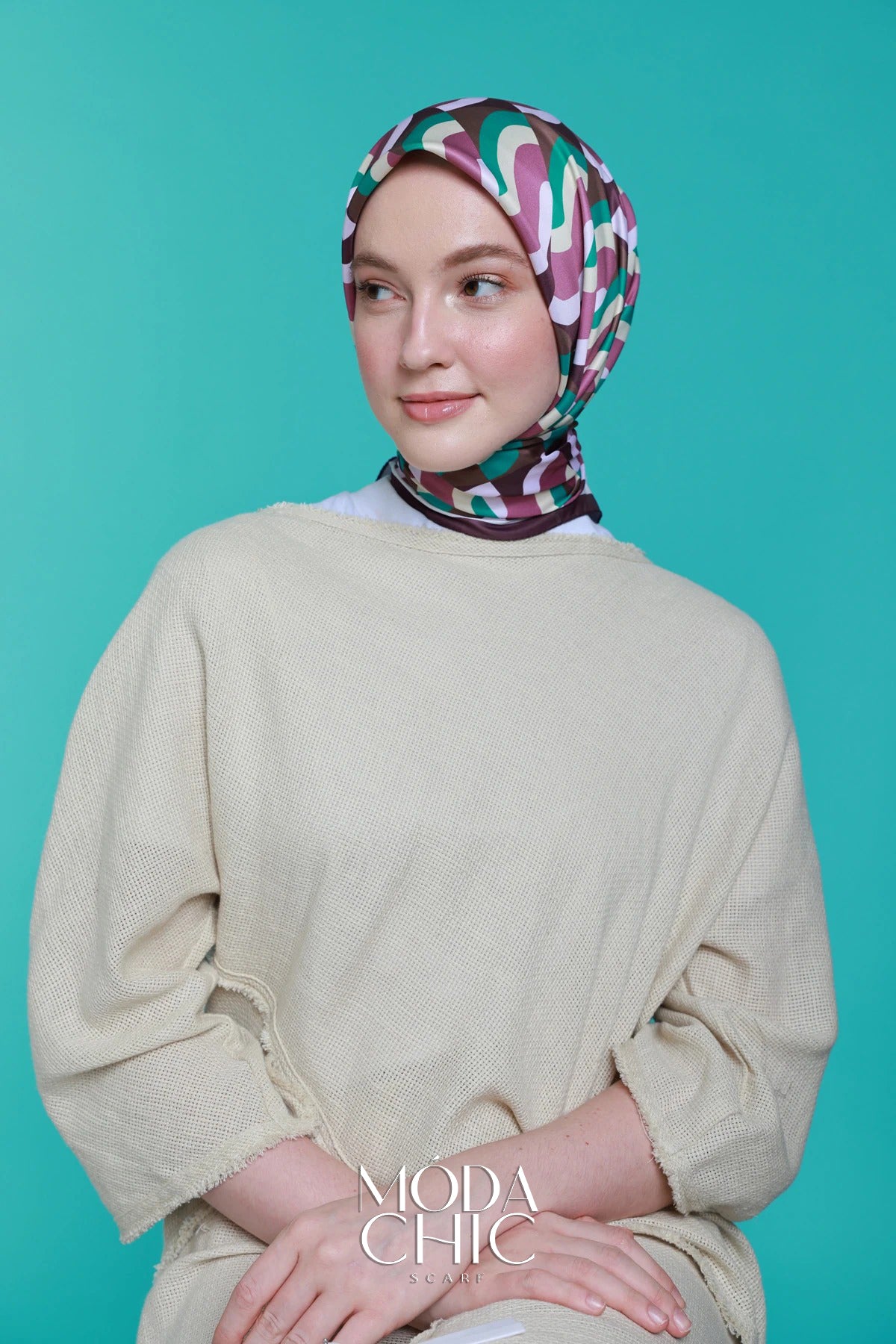 Foulard en sergé Macro-Onde - Prune