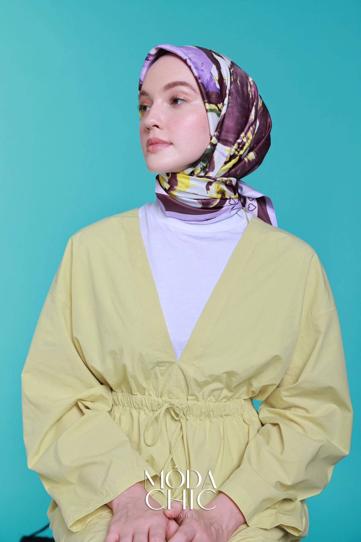 Foulard en sergé Mini coeur - Lilas