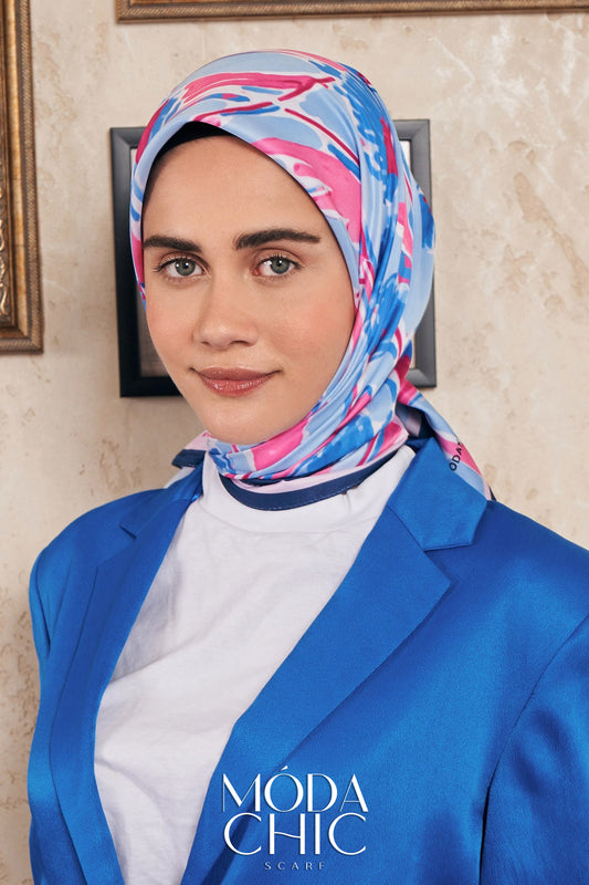 Foulard en sergé aquarelle - Bleu Marine