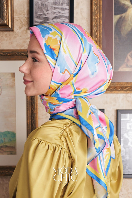 Foulard en sergé aquarelle - Bleu