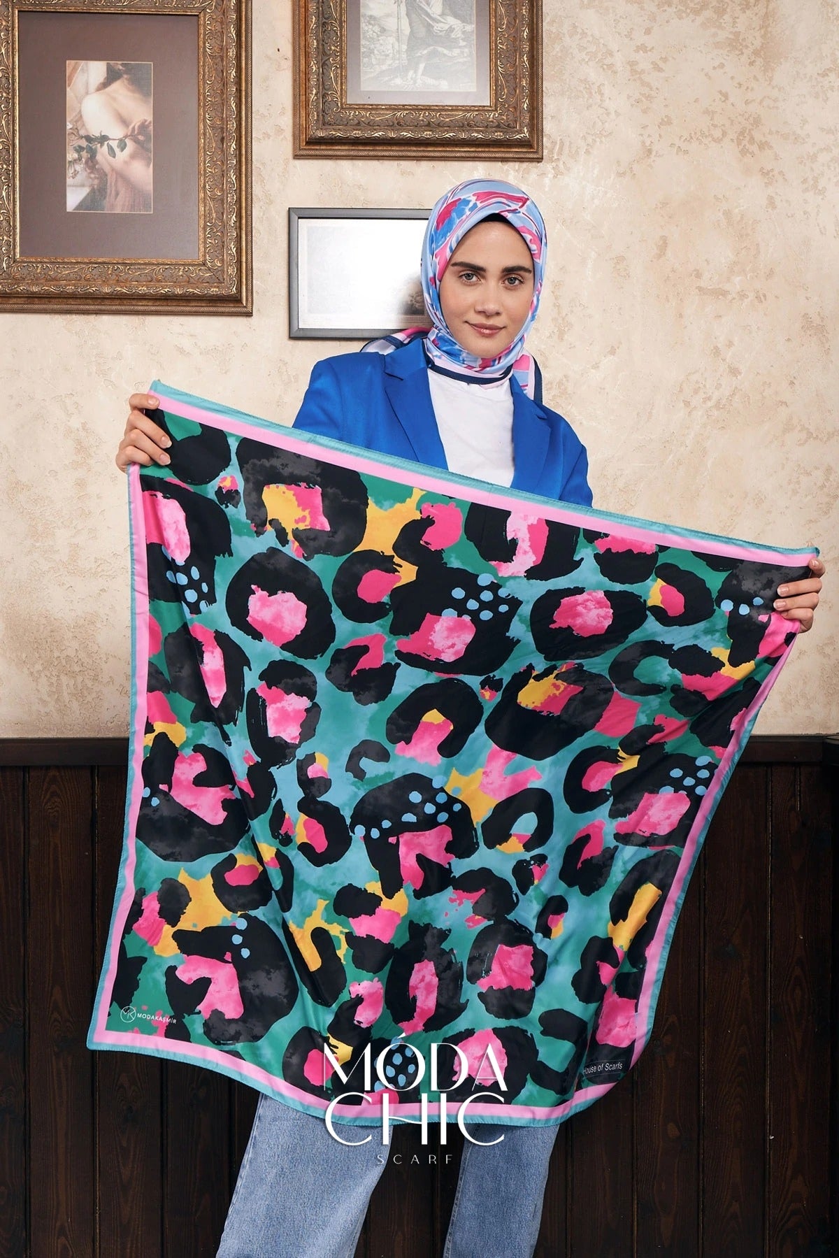 Foulard en sergé léopard - Menthe