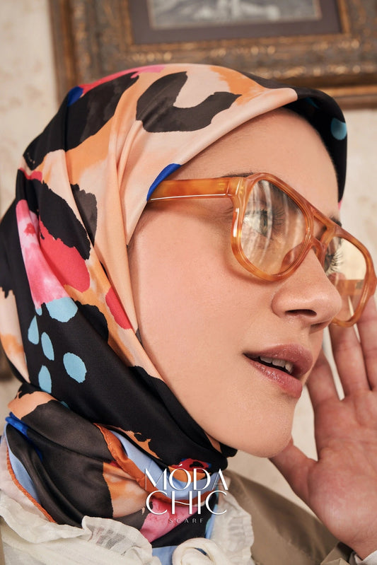 Foulard en sergé léopard - Orange