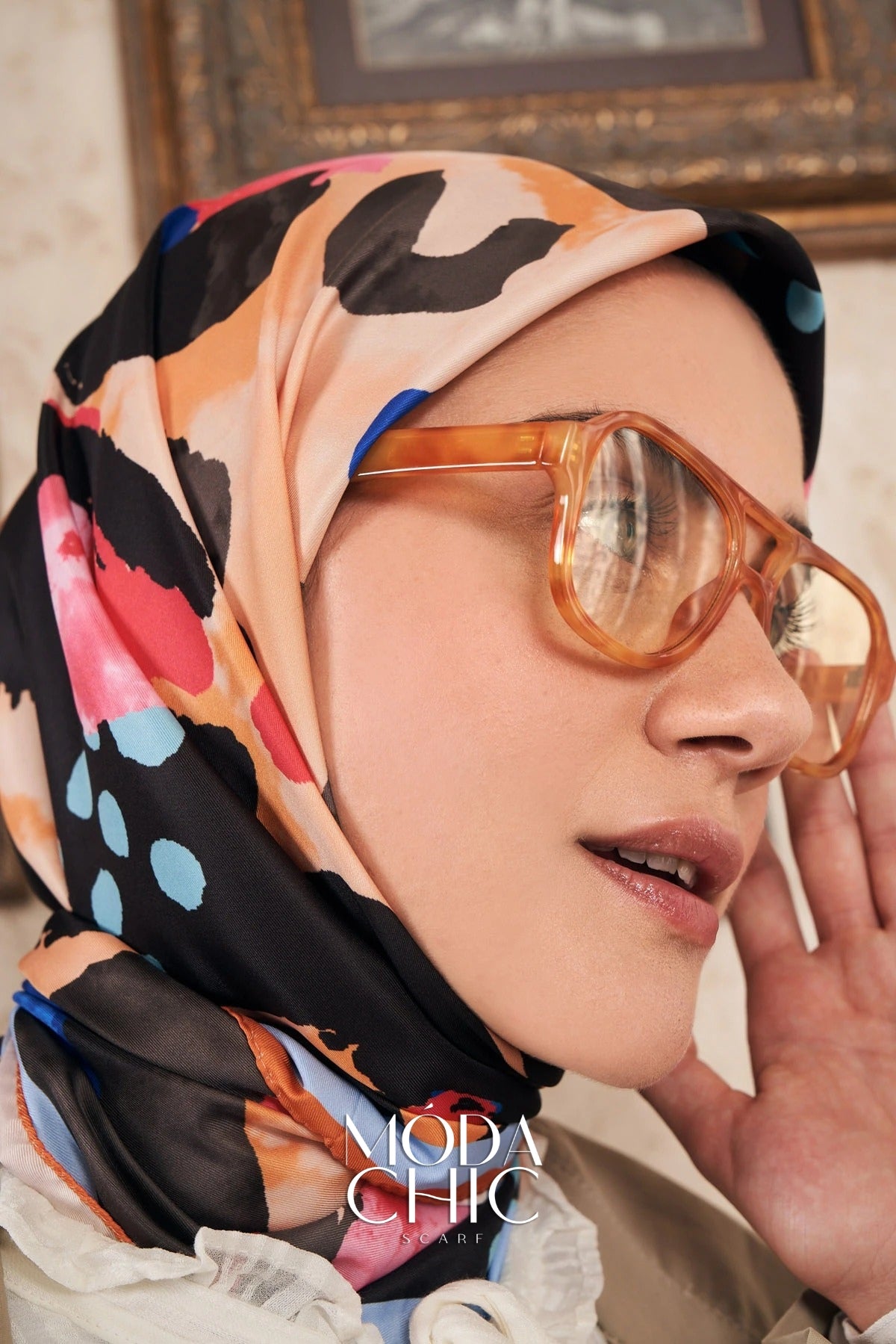 Foulard en sergé léopard - Orange