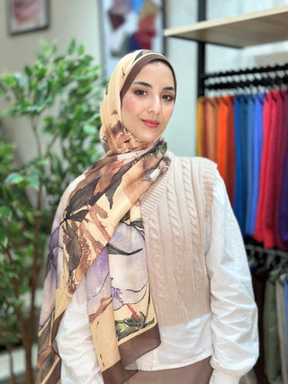 Châle Floral Abstrait - Marron et Violet