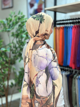 Châle Floral Abstrait - Marron et Violet