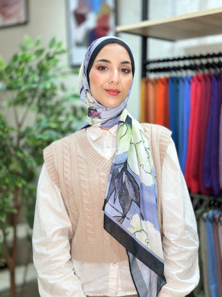 Châle Floral Abstrait - Bleu et Noir