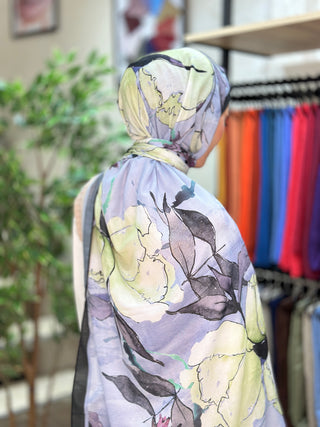 Châle Floral Abstrait - Bleu et Noir