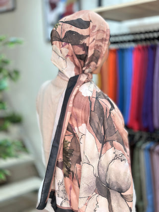 Châle Floral Abstrait - Noir et Marron