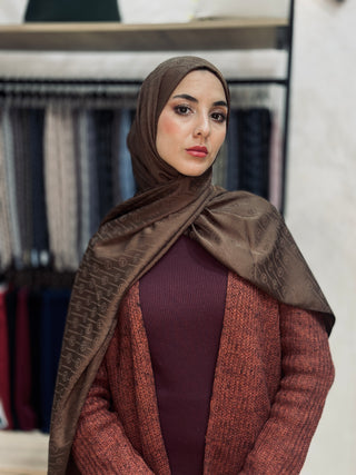 Châle Jacquard Motif Ligne MK - Brun Amer