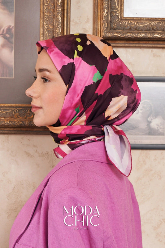 Foulard en sergé léopard - Rose