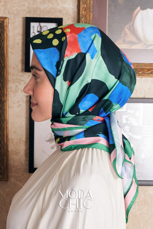 Foulard en sergé léopard - Vert