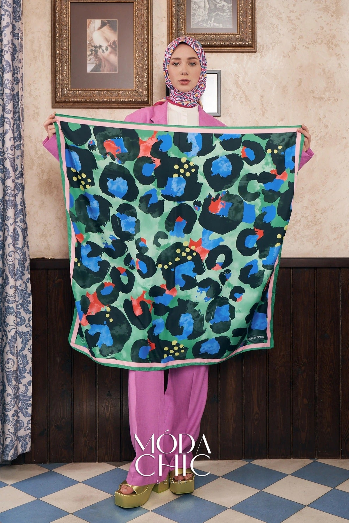 Foulard en sergé léopard - Vert