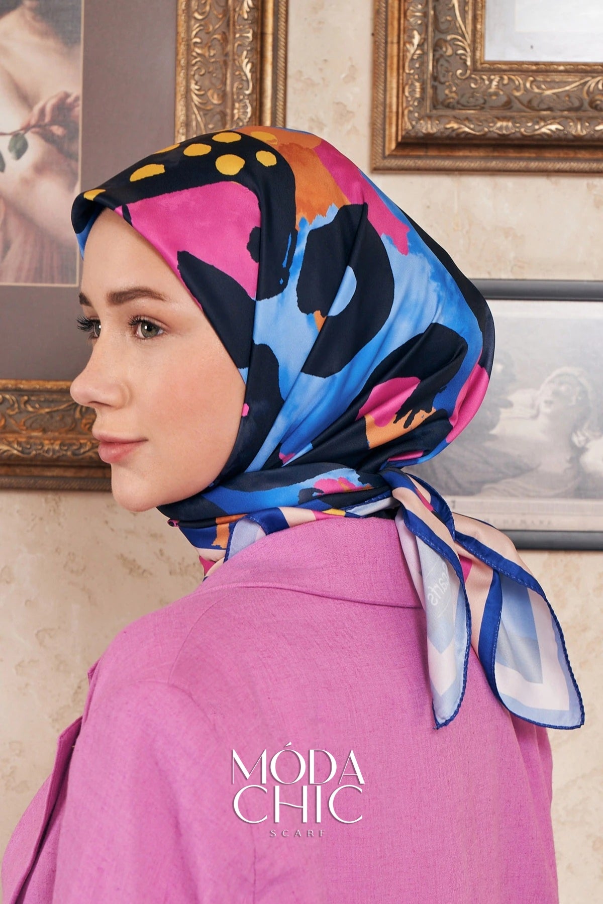 Foulard en sergé léopard - Bleu