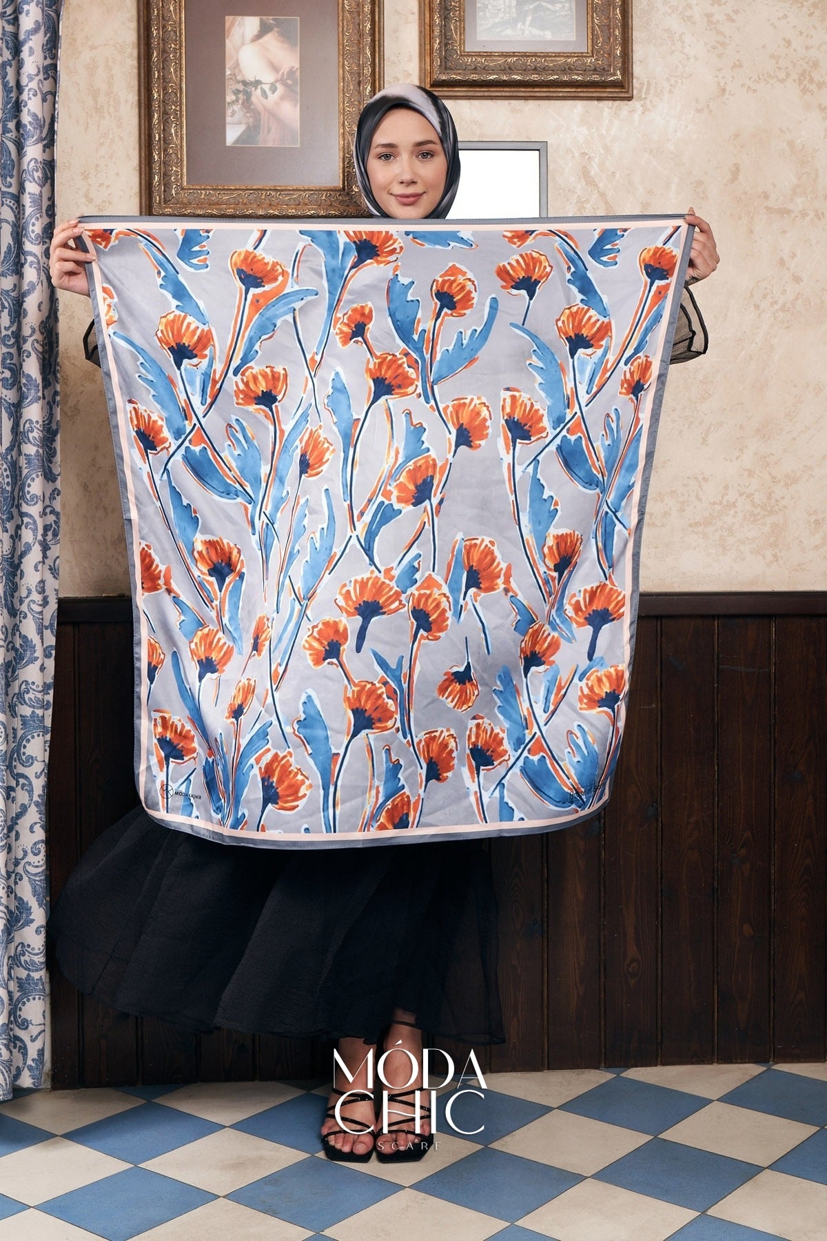 Foulard en sergé aquarelle - Gris