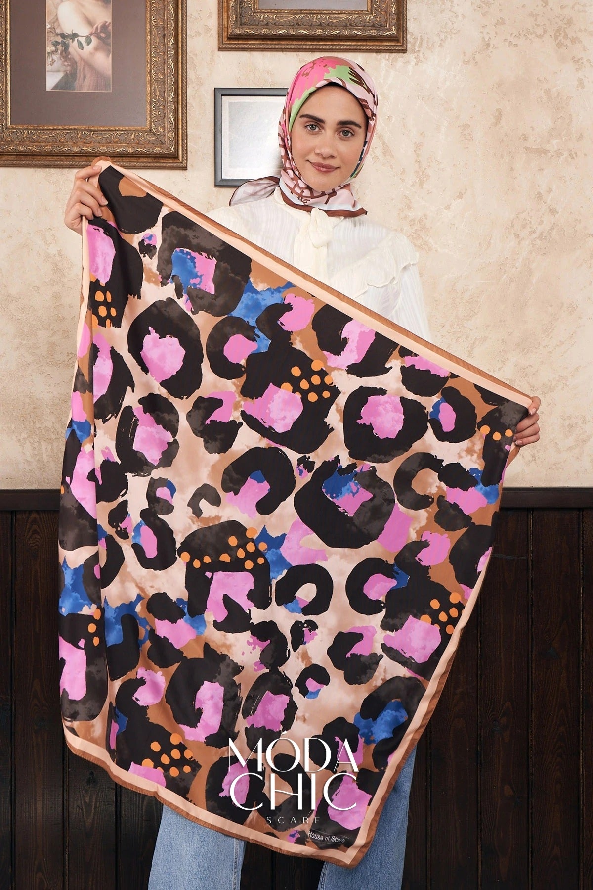 Foulard en sergé léopard - Caramel