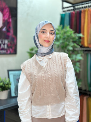 Foulard Motif Marbre Abstrait - Gris