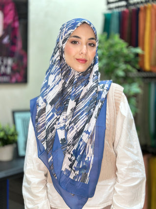 Foulard Motif Brush - Bleu Marine