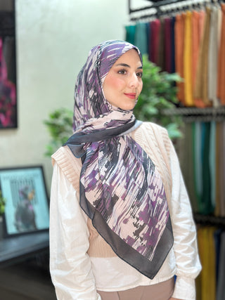 Foulard Motif Brush - Violet Noir