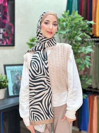 Châle Motif Zèbre - Noir Marron