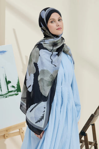 Châle Motif Coquelicot - Noir