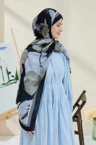 Châle Motif Coquelicot - Noir