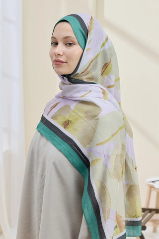 Châle Motif Coquelicot - Vert