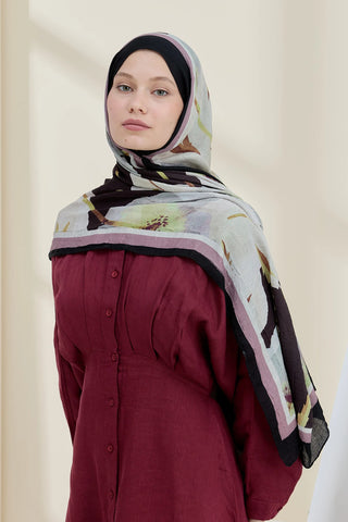 Châle Motif Coquelicot - Noir Vin