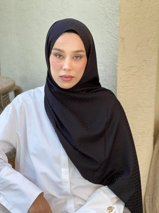 Châle Jacquard Motif Brique - Noir