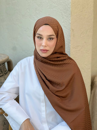 Châle Jacquard Motif Brique - Marron