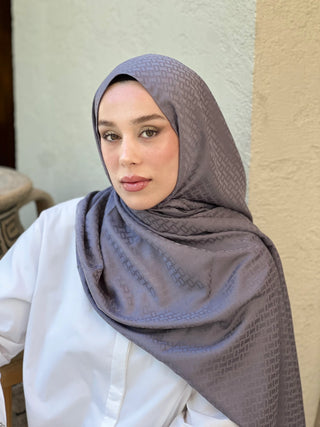 Châle Jacquard Motif Brique - Gris Foncé