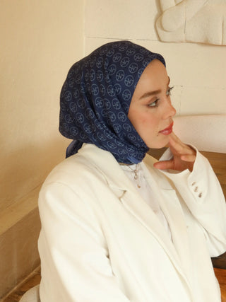 Foulard Cotton Motif MK - Bleu Nuit