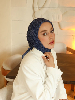 Foulard Cotton Motif MK - Bleu Nuit