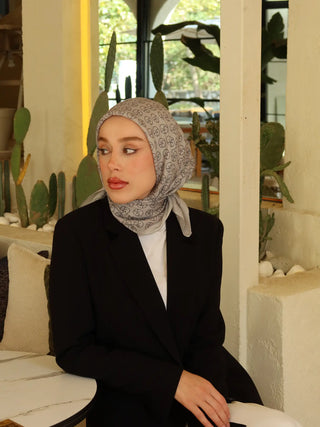 Foulard Cotton Motif MK - Beige Gris