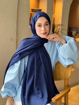 Châle Jacquard Motif Amande - Bleu Marine