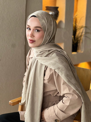 Châle Jacquard Motif Amande - Beige Antique