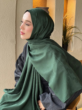 Châle Jacquard Motif Amande - Emeraude