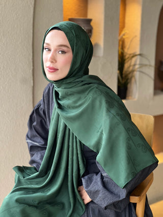 Châle Jacquard Motif Amande - Emeraude