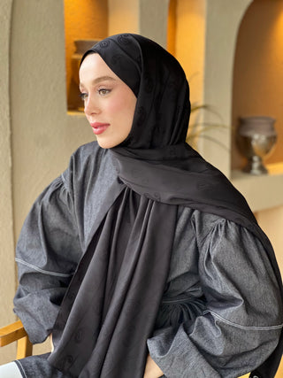 Châle Jacquard Motif Amande - Noir
