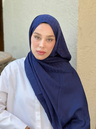 Châle Jacquard Motif D'écho - Bleu Marine