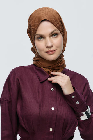 Châle Jacquard Motif Ligne MK - Marron